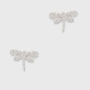 NWT Ladies DKNY Base Metal dragon fly silver tone post earrings